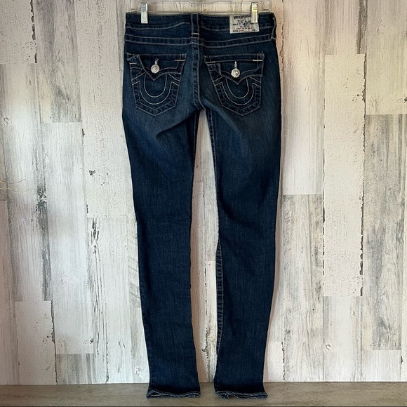 TRUE RELIGION SKINNY Blue Jeans Rhinestone Buttons Sz 26 - Picture 3 of 12